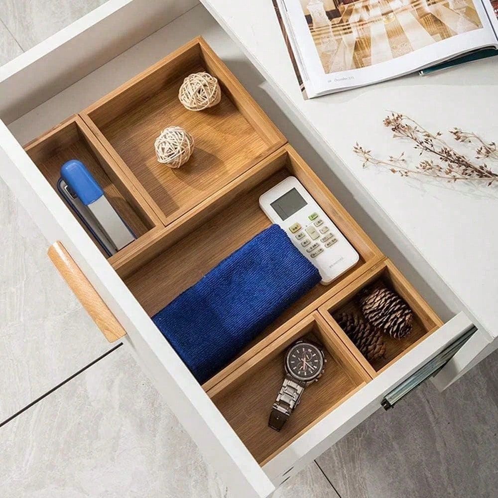 Drawer Organizer Bamboo - Bamboe lade-organizer met verstelbare houten 2-ladenverdelers,