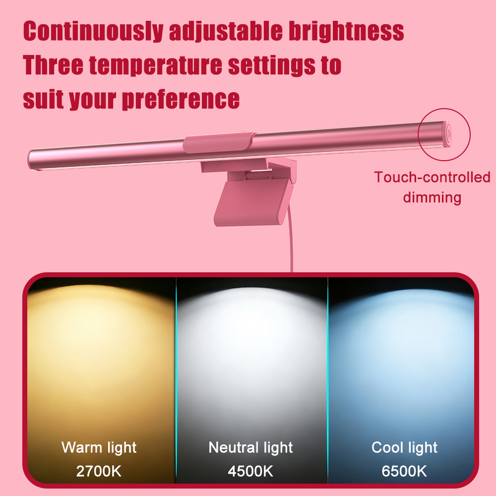 Desk Setup Home - Lichtbalkmonitor Roze LED-lampen Bureaulamp Instelling Dimbaar