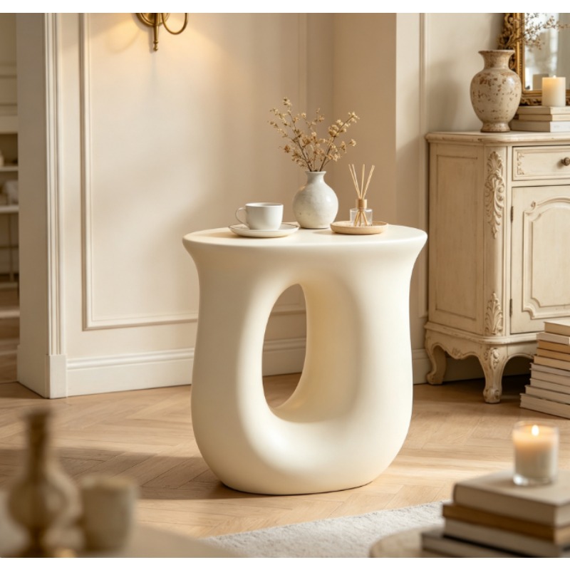 Desk Setup Minimalist - U-vormige hoekkoffietafel, kleine crèmekleurige bijzettafel voor