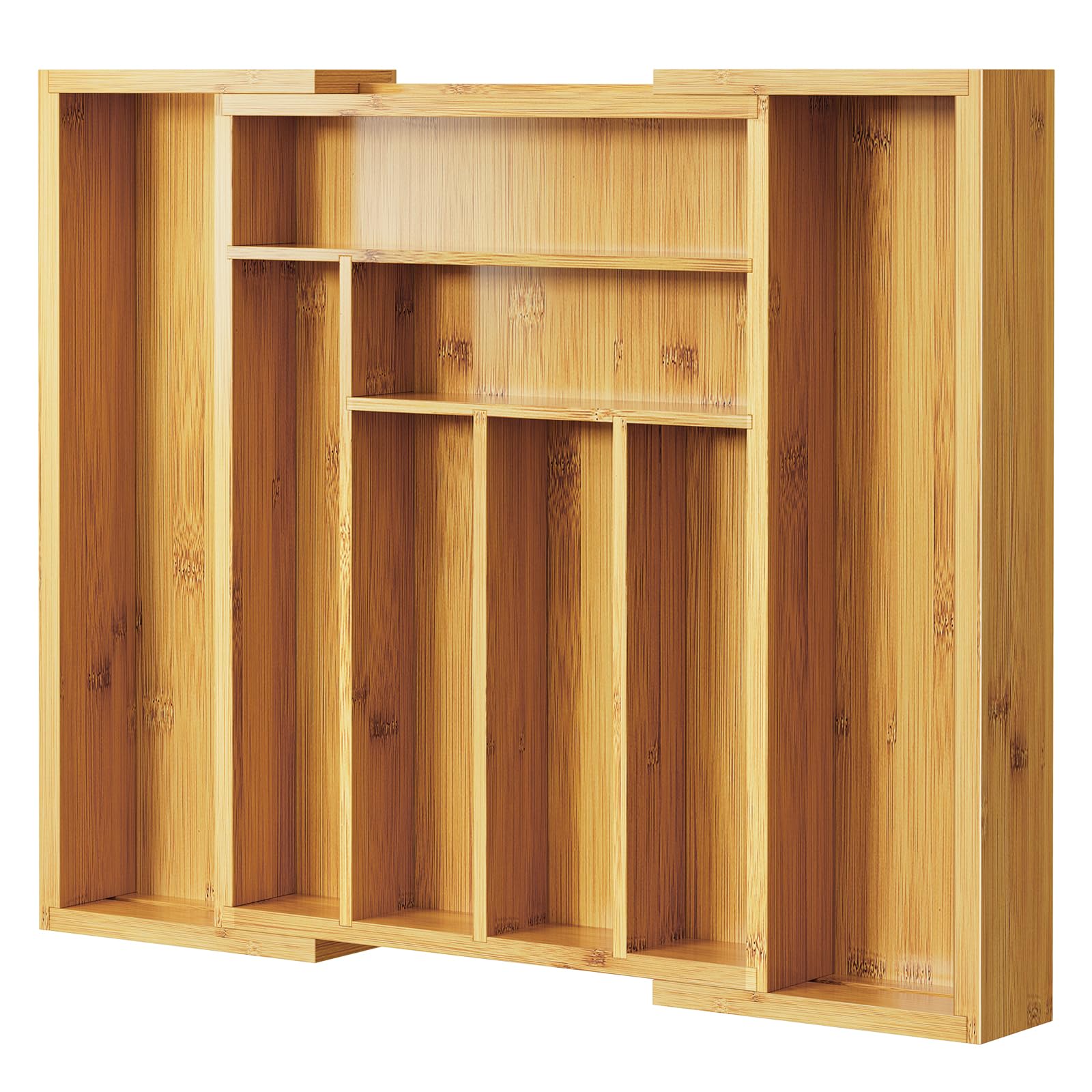 Drawer Organizer Bamboo - Verstelbare bamboe besteklade-organizer, houten opbergbak voor