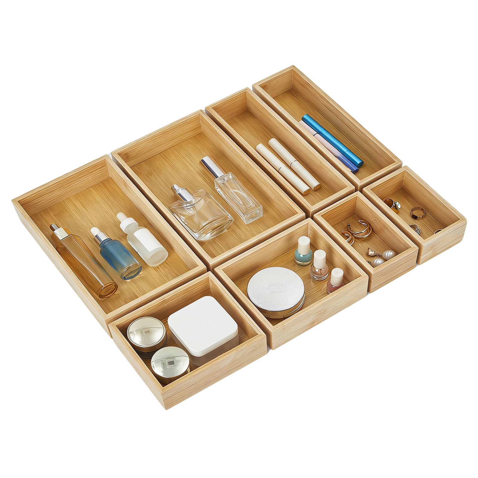 Drawer Organizer Bamboo - 8-delige set lade-organizers van natuurlijk bamboe