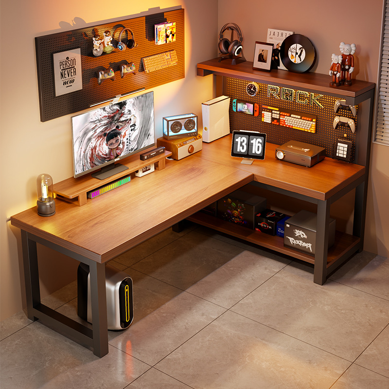 Desk Setup For Laptop - Modern hoekcomputerbureau L-vormig bureau met geïntegreerde