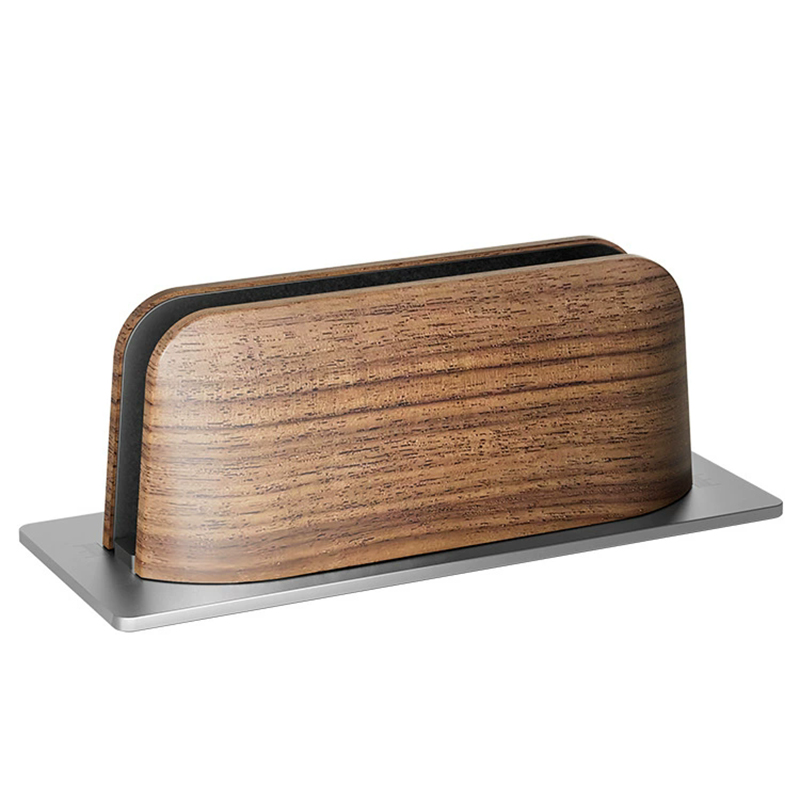 Desk Setup Macbook - Verticale laptopstandaard, zwarte walnoothouten bureau-laptophouder, laptop-dockingstationstandaard