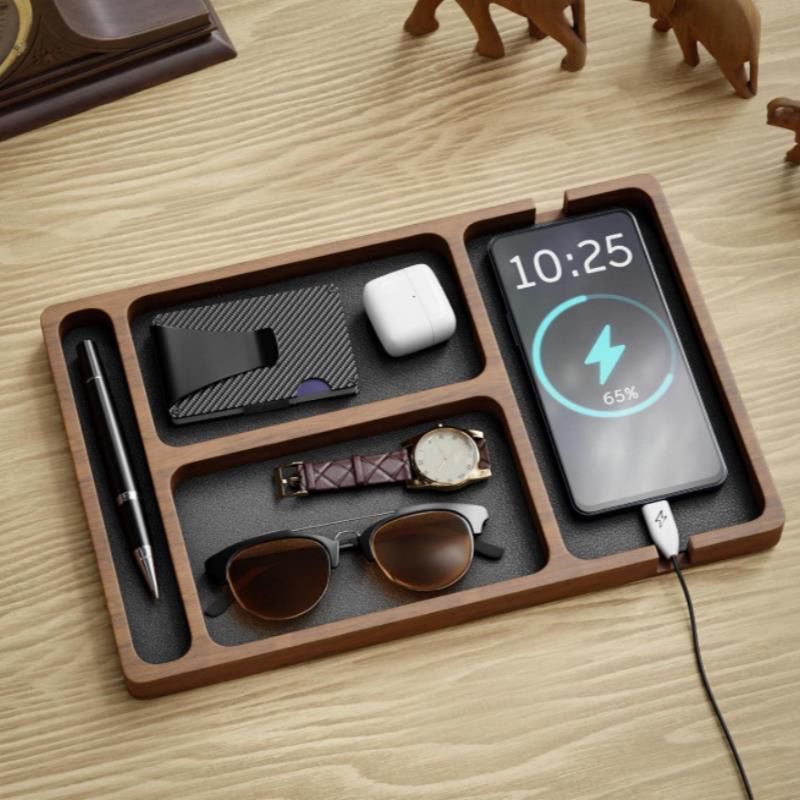 Desk Setup Minimalist - Massief houten opbergbak, Scandinavische esthetiek, minimalistische