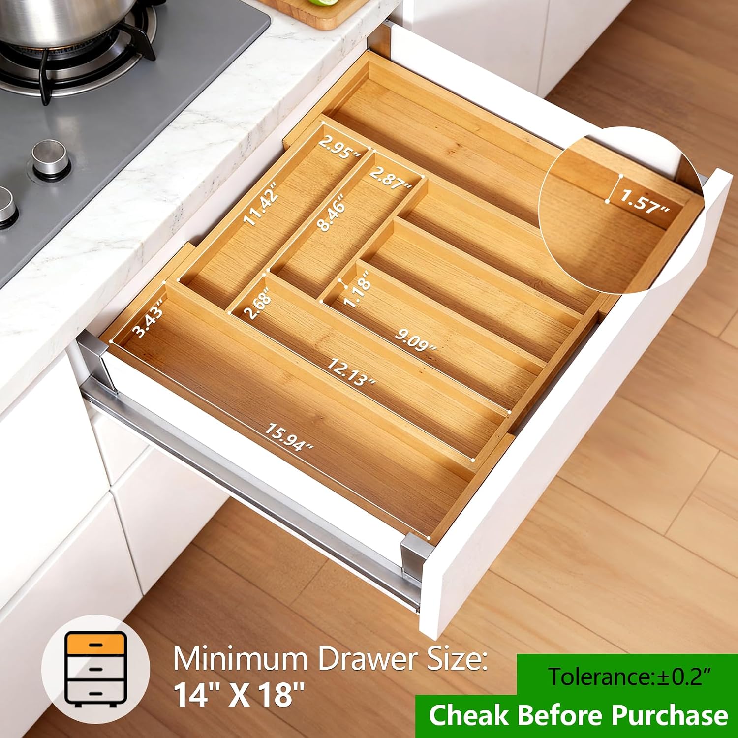 Verstelbare bamboe besteklade- - Drawer Organizer Bamboo recensie en prijs