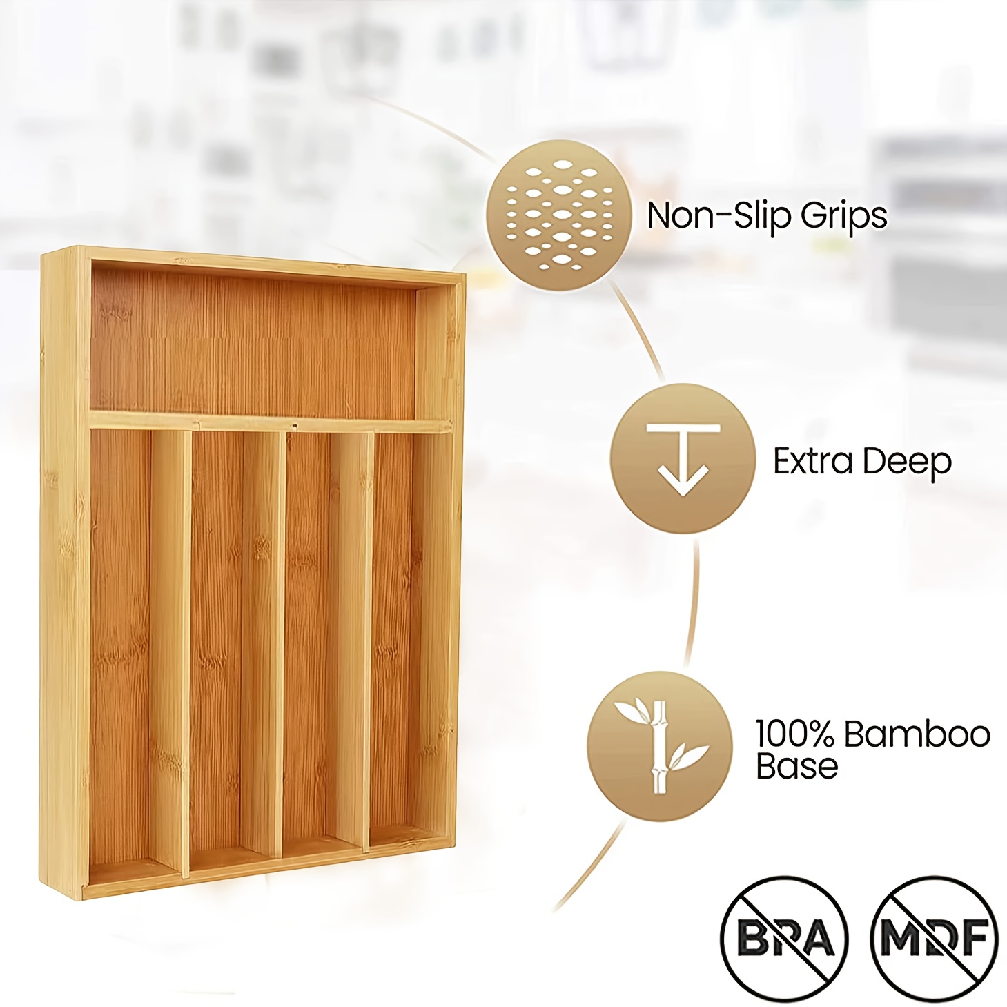 Bamboe keukenlade-organizer, b - Drawer Organizer Bamboo recensie en prijs